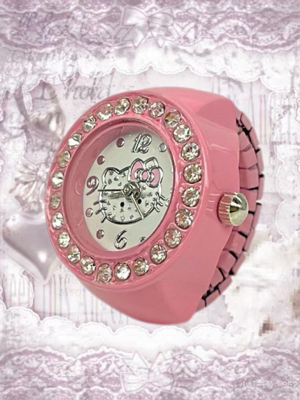 Pink Crystal-Accent Hello Kitty Style Ring Watch